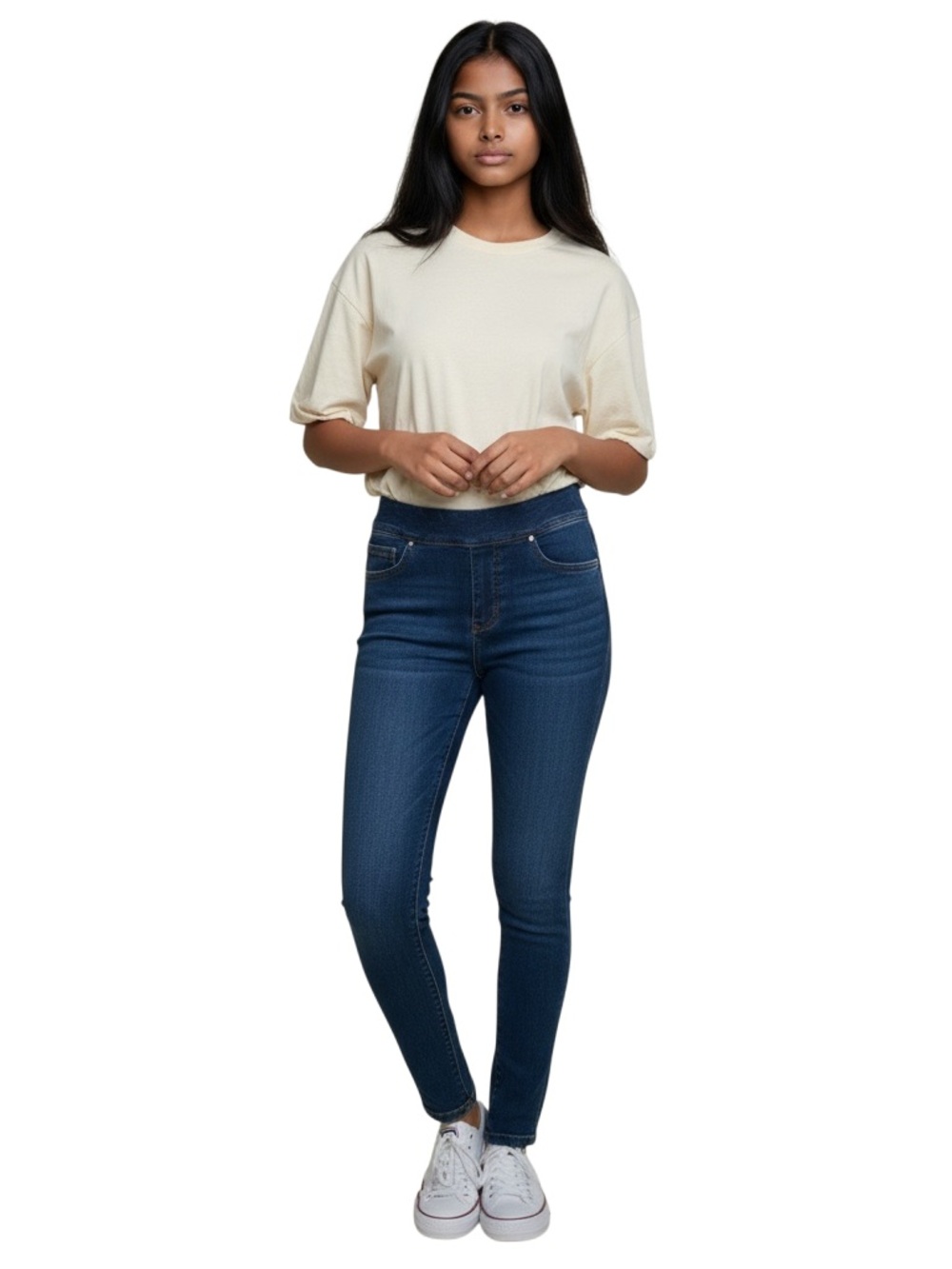 Spanx Pull On Jeans High-Rise Dark Blue Skinny Stretch Size L  Inseam 27"